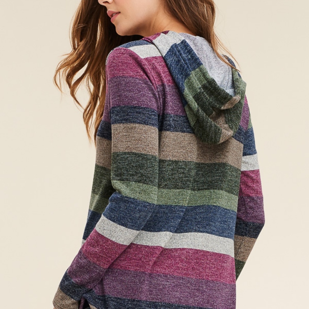 NWT staccato Rainbow stripe long sleeve hoodie top - Picture 5 of 6